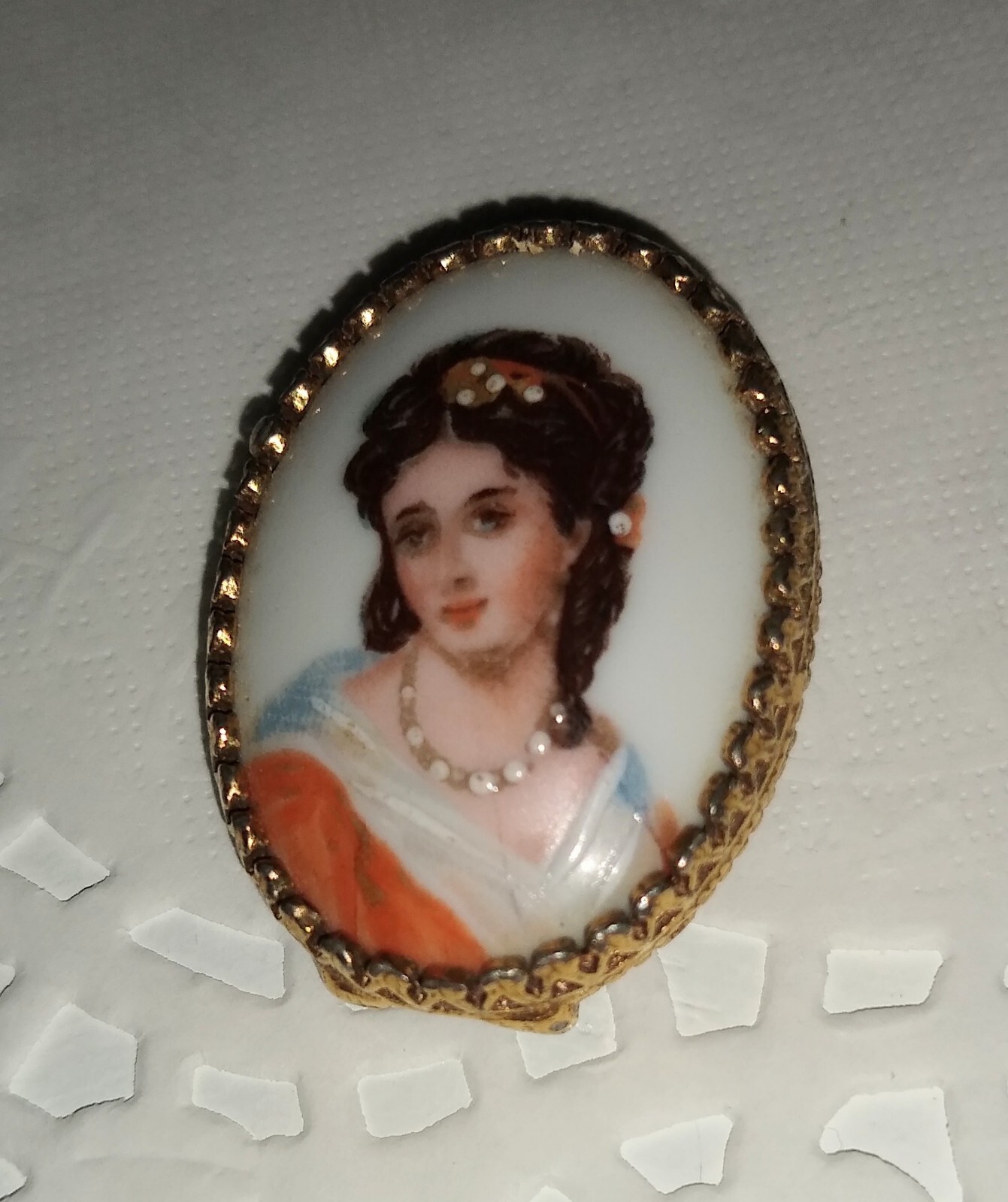 Vintage Signd Limoges Painted Lady Porcelain Cabochon… Gem