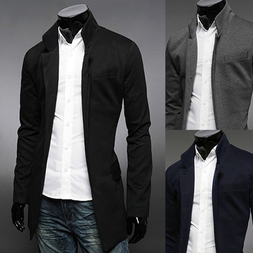 Mens Luxury China Collar Long Blazer Jacket Jumper Coat Outwear Tops W127 XS-XL