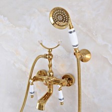 Gold Color Brass Wall Mount Clawfoot Bathroom Tub Filler Faucet HandShower