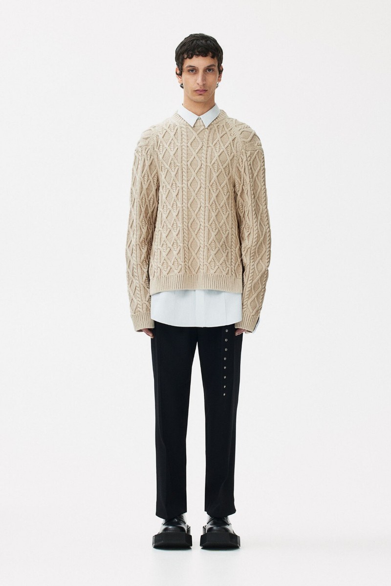 H&M x Rokh Collection men Oversized cable-knit jumper Light Beige 