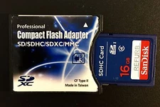 CDA 16 GB Genuine Sandisk SD -Ref + SD/SDHC/SDXC to CF Type II Adapter