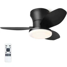 26 Inch Ceiling Fan with Light and Remote Small Low Profile Ceiling Fan Black