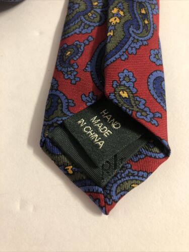 Ralph Lauren Krawatte handgefertigt 100 % Seide rot & blau Paisley-Muster Herren - Bild 5 von 9