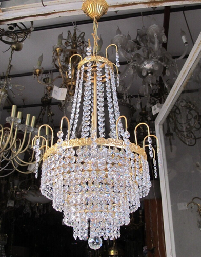 By PALWA Austrian Real Swarovski Crystal GPlated Chandelier 1960s 15in Diameter - Picture 6 of 9