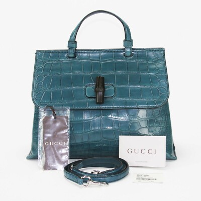 New $24.000 Gucci Crocodile Dusty Turquoise Top Handle Shoulder New $24.000 Gucci Crocodile Dusty Turquoise Top Handle Shoulder