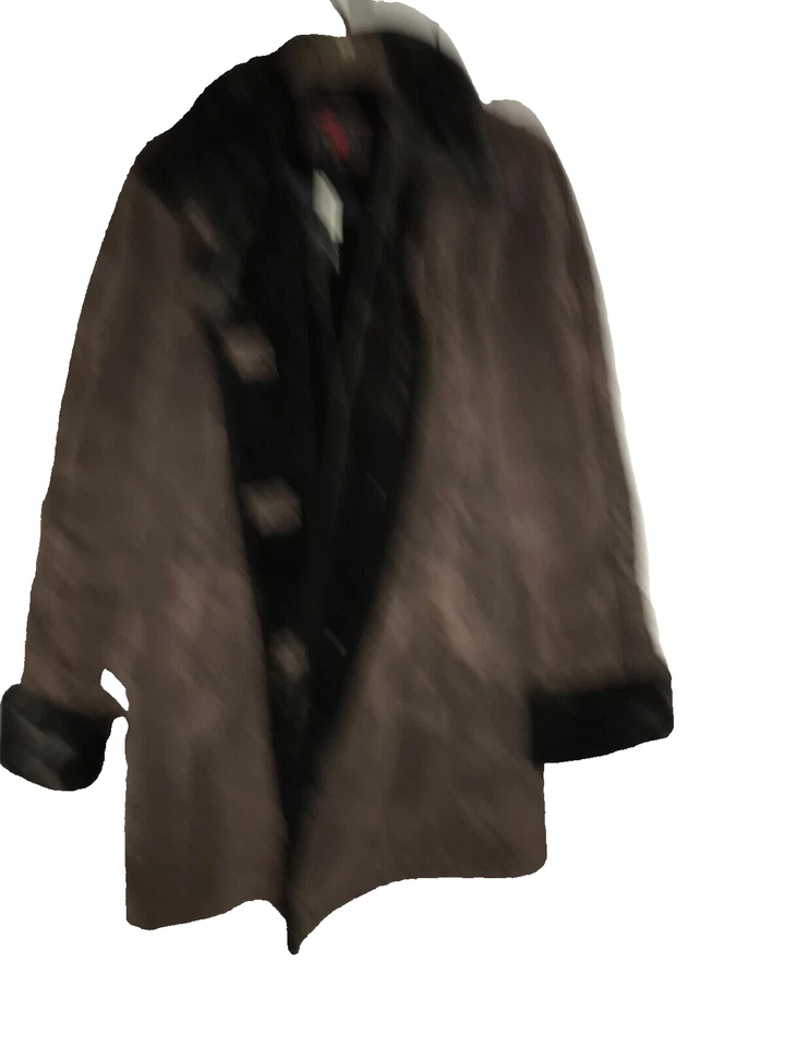  NUEVO CON ETIQUETAS BROWn Abrigo CUERO GAMUZA GENUINO Parka Piel Sintética Talla M/L GALERÍA Foto 2 de 4