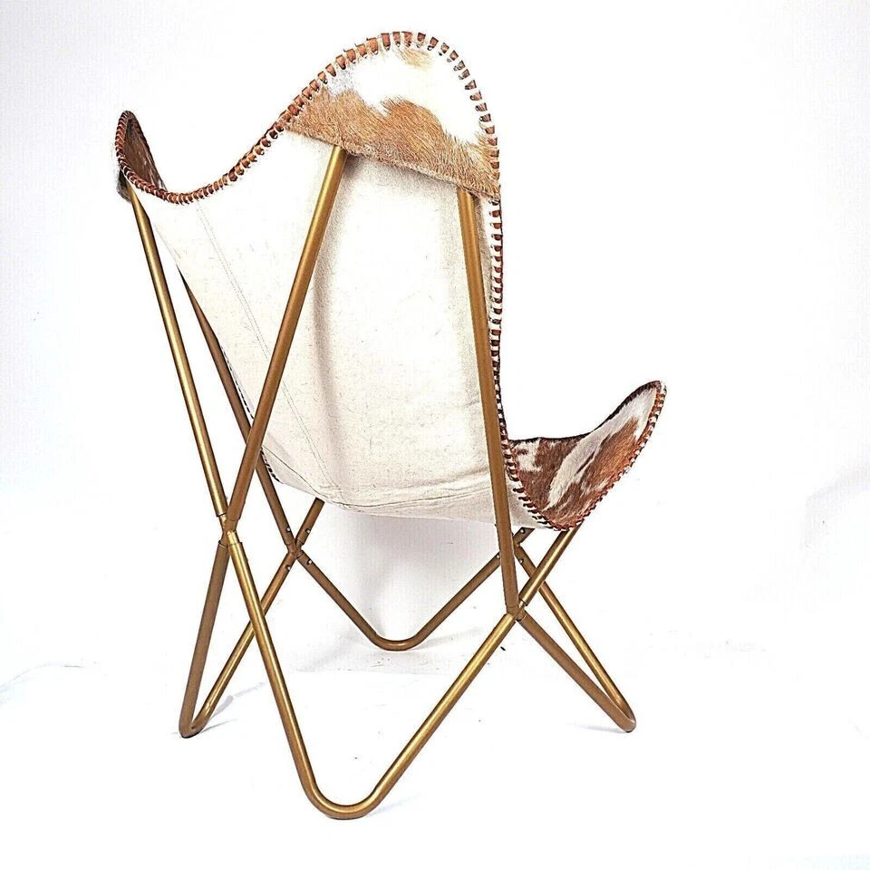 Cowhide Leather Butterfly Chair Brown & White Folding Living Room Chair Hair-on - Image 4 of 4