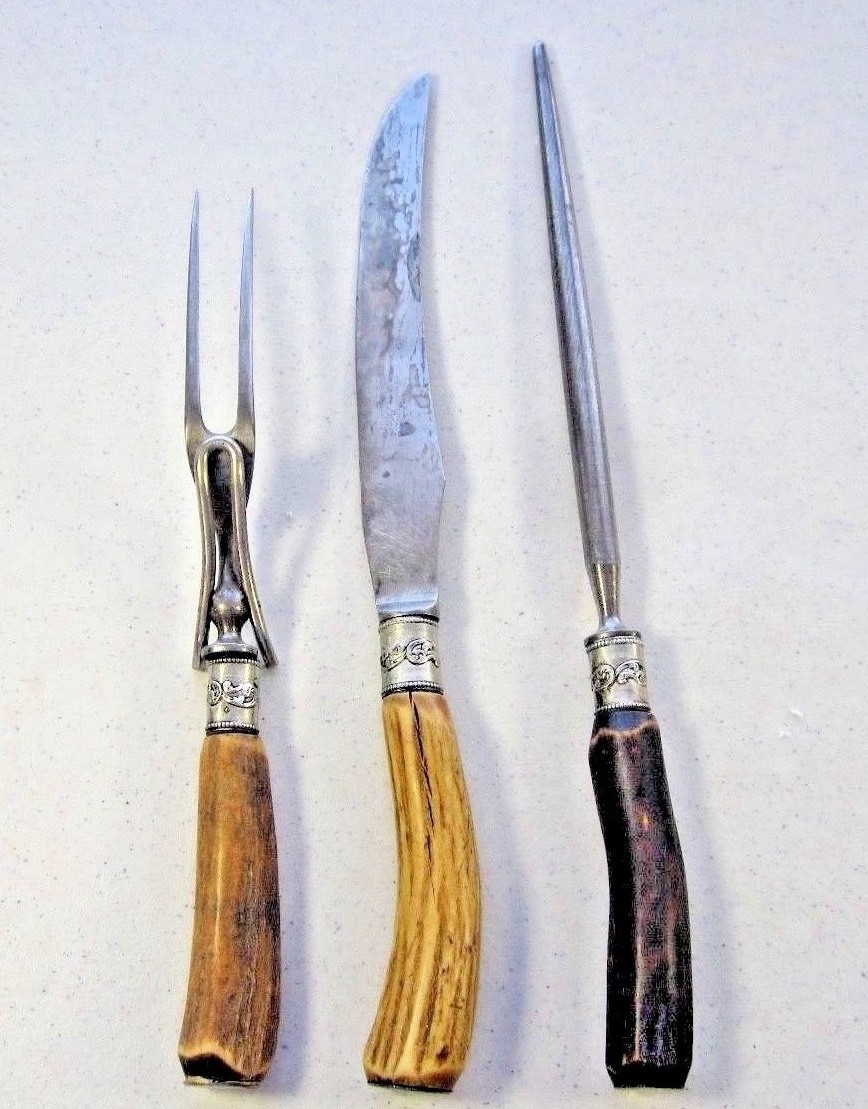 Robeson Cutlery Co Horn Carving Set Shur Edge Knife Fork Steel