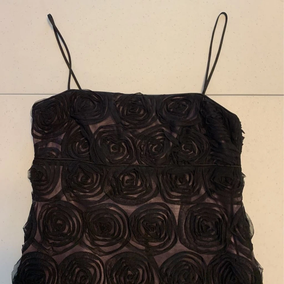 Democracy Womens A Line Dress Black Floral Lined Spaghetti Strap Zipper 2 - Image 2 of 4