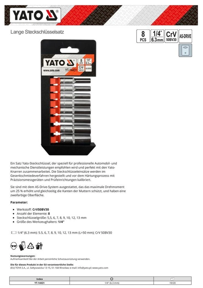 8 Pz. Set Chiavi Set 1/4 Pollici 5,5 - 13mm Adattatore Dadi Esagonali Lungo Tief - Immagine 4 di 4