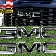 2019-2024 GMC Sierra 1500 2500HD 3500HD Front & Rear Emblem Chrome Black 2pcs