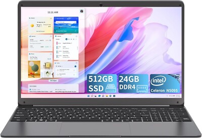 SGIN 15.6'' FHD Laptop Intel Celeron N5095 with 24GB Memory 512GB Dual Band wifi