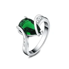 Silver 925 Fashion Cute nice green lady women Crystal Stone Color Rings Jewelry
