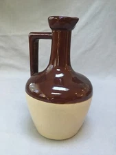 Vintage Stoneware Pottery Liquor Whiskey Wine Jug Brown Tan Crock