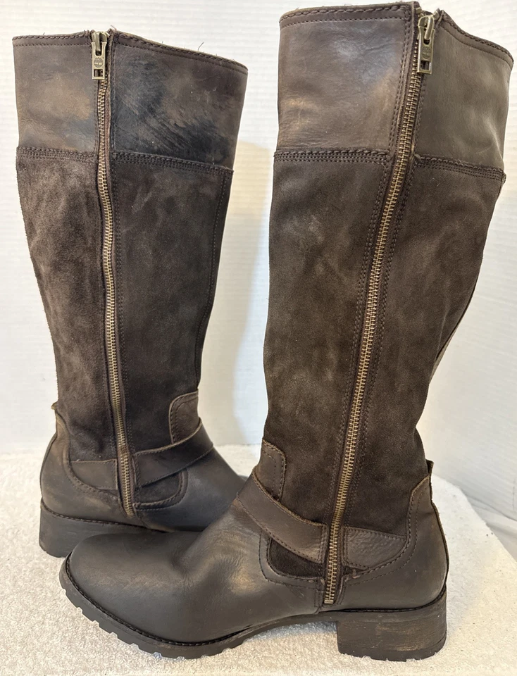 Botas de Equitação Timberland Feminina Earthkeepers Bethel Couro Marrom Alto com Zíper Tamanho 11M - Imagem 4 de 4
