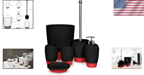Juego de baño completo moderno - Accesorios de goma ecológicos en negro/rojo - Imagen 2 de 8