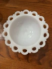 Vintage~ Anchor Hocking Candy Dish~Milk Glass~5" Lace Edge Bowl Pedestal Compote
