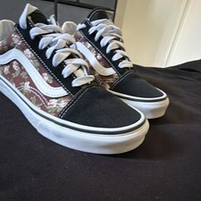 VANS Old Skool Floral Black White Canvas Sneakers Skateboarding Casual