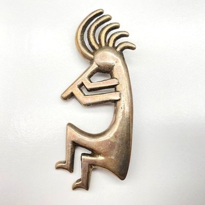 Vintage Navajo Atkinson Trading Kokopelli Sandcast Silver Brooch Pin Pendant
