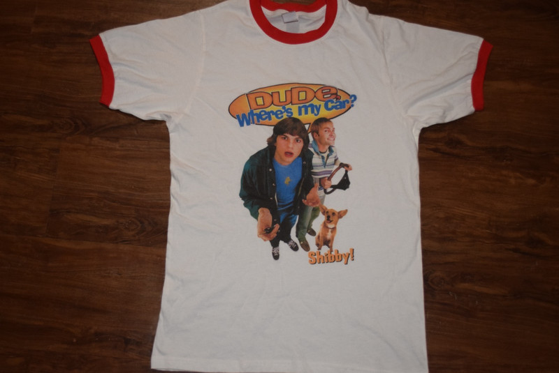 Dude Where's My Car vtg '03 Movie Ashton Kutcher Sean Scott Ringer t shirt Small
