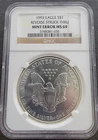 1993 SILVER AMERICAN EAGLE NGC MS69 MINT ERROR REVERSE STRUCK THRU