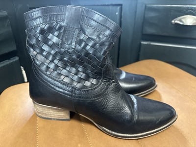 Black Leather Woven Western Booties Size 9.5  Diba True Free Pass festival Boots