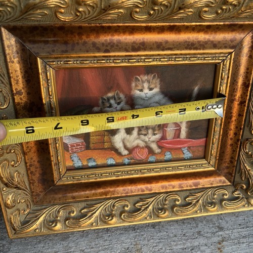 Playful Kittens Cats – Ornate Framed Vintage Oil Painting 5x7 Frame 10x12 - Picture 9 of 10