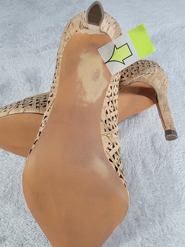 Ann Taylor Pump Women 6.5M Beige Cork Laser Cut Slip-On Pointed Toe Heel Classic - Picture 12 of 12