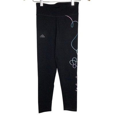 Adidas Girls Medium Black Floral Graphic Leggings Activewear Athleisure V7-6