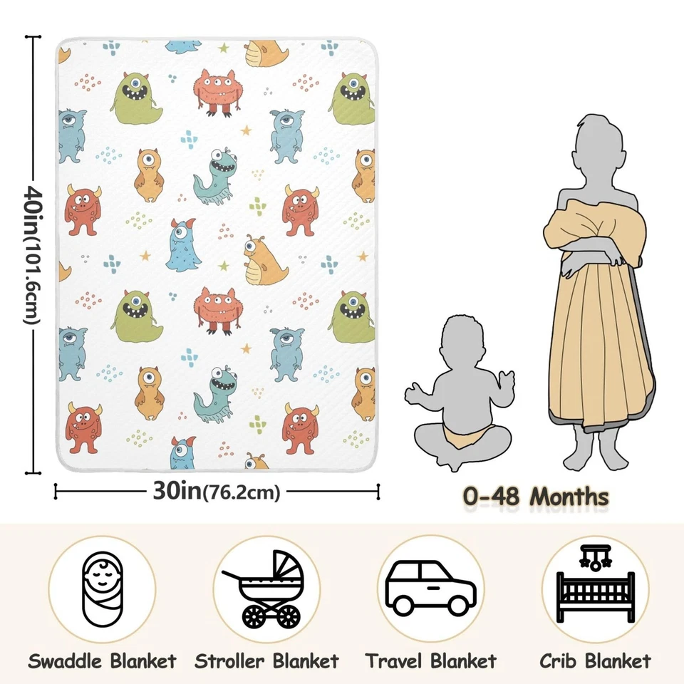 Linda Manta de Bebé Monstruos para Niños Niñas Niños con Algodón Suave, Linda Acogedora Wa... Foto 2 de 4