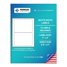 White Sticker Shipping Labels – 7" x 5" – Laser/Inkjet Compatible – (2 per Sh...