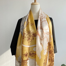 100 Silk Mulberry 170X53cm Scarf Women Neckerchief Wrap Yellow gate tower Print