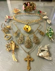 Vintage & Antique Jewelry Lot Art Deco Nouveau Brass Sterling 14K Paste Glass +