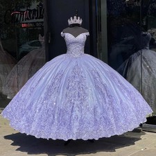 Lavender Quinceanera Dresses Off Shoulder Lace Applique Prom Ball Gowns Sweet 16