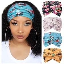 4 Pack Turban Headbands for Women Wide Vintage Head Wraps 4 Pcs: Patterned B