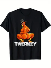Men's Breathable Cotton Crew Neck T-shirt with Twerkey Graphic - Comfortable, Ca