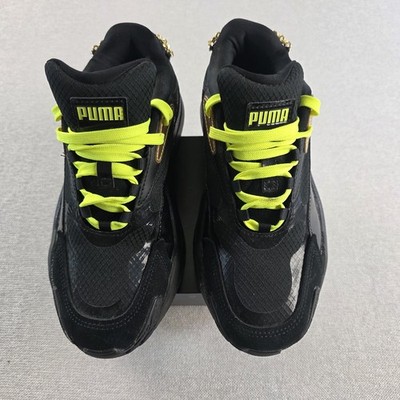 PUMA Hedra Dark Dreams Black Gold Neon Yellow Women's Size 7.5 Sneaker 375780-01
