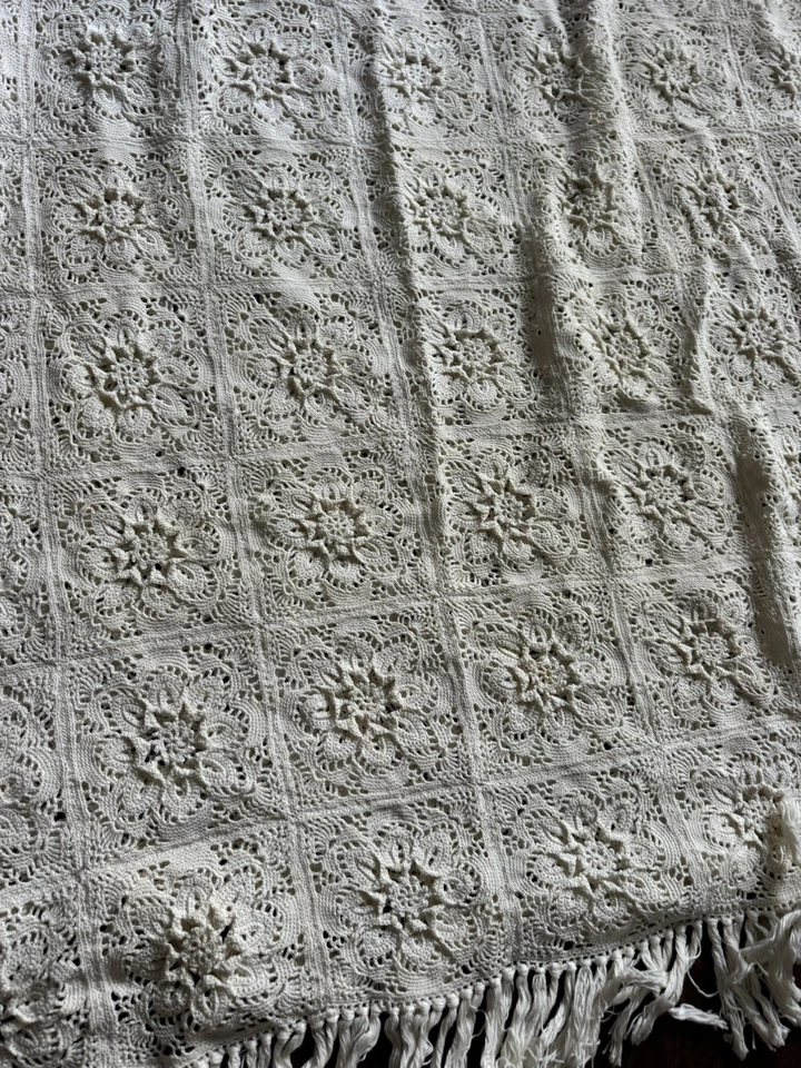 BEAUTIFUL Maybe Hand Crochet Bed Spread Cover Approx 96x80 With Fringe - Image 3 of 4
