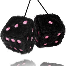 Black Fuzzy Dice for Car Rear View Mirror, Pair of 2.75" Plush Dice Retro Han...