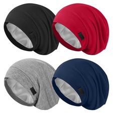 4Pcs Silk Satin Lined Sleep Cap Bonnets for One Size, Black,red,grey,blue