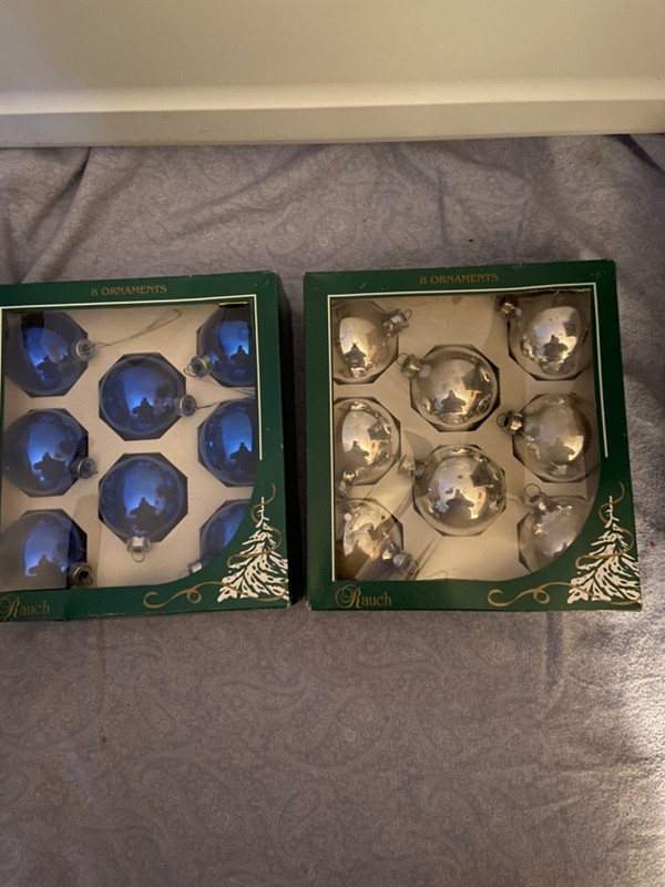 Vintage Rauch Glass Christmas Ornaments 2 Sets Of 8 In Original Box