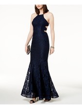 XSCAPE Womens Navy Sleeveless Halter Maxi Evening Dress 0