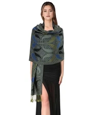 Reversible Paisley Pashmina Shawl Wrap Elegant Colors A18-23 Denimblue-black