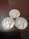 Lot of 3 Silver (90%) Mercury Dimes 1937 ~ FREE FAST SHIPPING