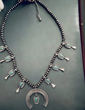 Set collana e orecchini fiori di zucca turchese finto blu sud-ovest 23-27"