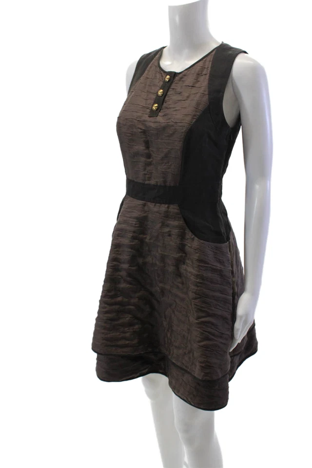 Vestido Richard Chai para mujer de algodón con bloques de colores sin mangas línea A marrón talla 2 Foto 2 de 4