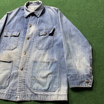 #ad Vintage Big Mac Chore Jacket Mens L Blue 60S 70S Denim Sun Faded Barn Coat UNION $99.99
