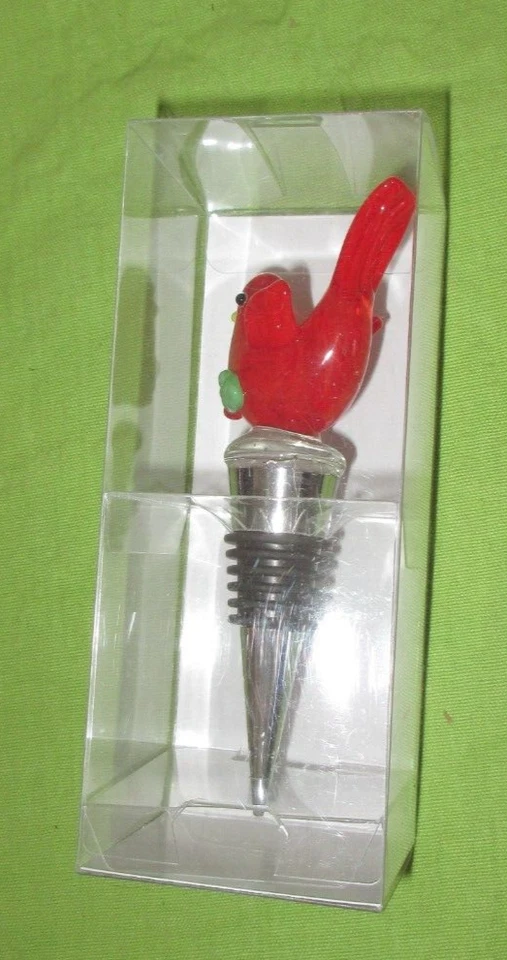 Tapón de Vino Color Rojo Vidrio Pesado Base Cromada Cardinal Pájaro Top **NUEVO en CAJA Foto 2 de 4