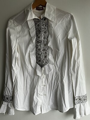 ''Taifun'' - Bluse, Hemdbluse, cremeweiß Muster an Knopfleiste, Größe 42 - *neu*