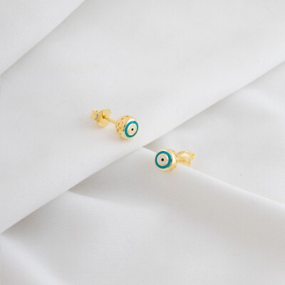 14 Karat Gold & Silber Evil Eye Ohrringe Blau Emaille Evil Eye Ohrstecker Damen Her